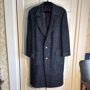 NWOT Men's Wool Black and Blue Tweed Coat